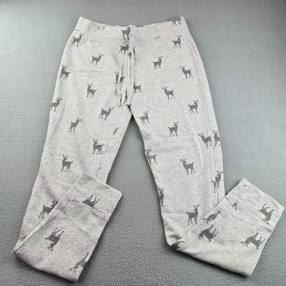 Cynthia Rowley Jogger Pants Womens Small Gray Deer Print Tapered Leg Drawstring